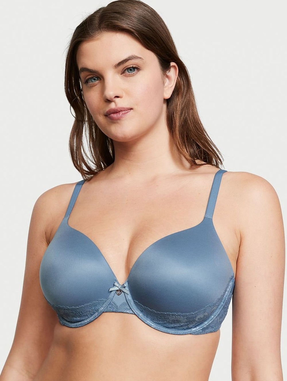 Victoria's Secret Dusty Blue Lace-Trim T-Shirt Bra